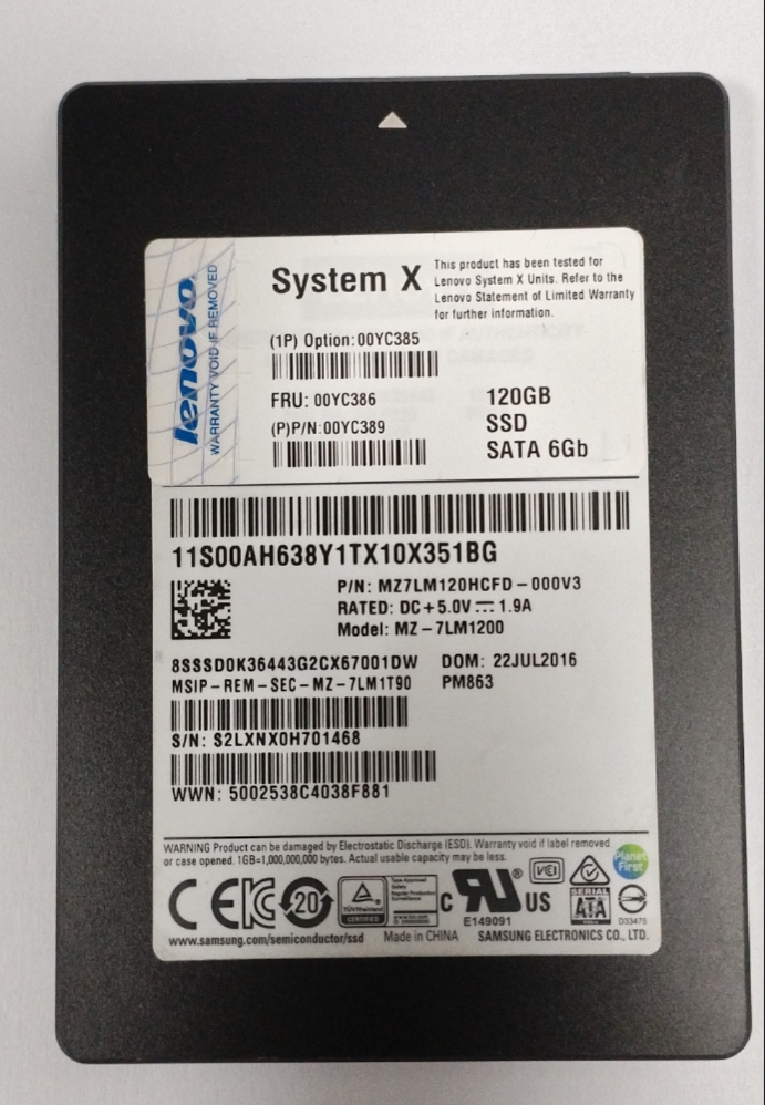 Lenovo 120G 6GSATA 00YC386 MZ7LM120HCFD PM863服务器提供测报-封面