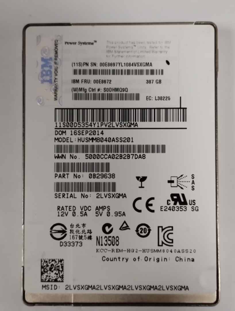 387G SAS 00E8672 HUSMM8040ASS201服务器SSD提供测报 HGST