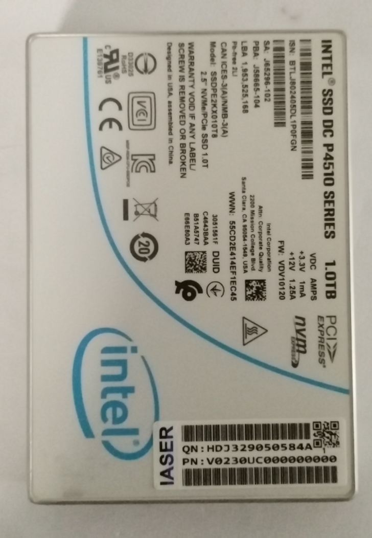 浪潮 1TB NVME P4510 V0230UC0000 SSDPE2KX010T8服务器提供测报