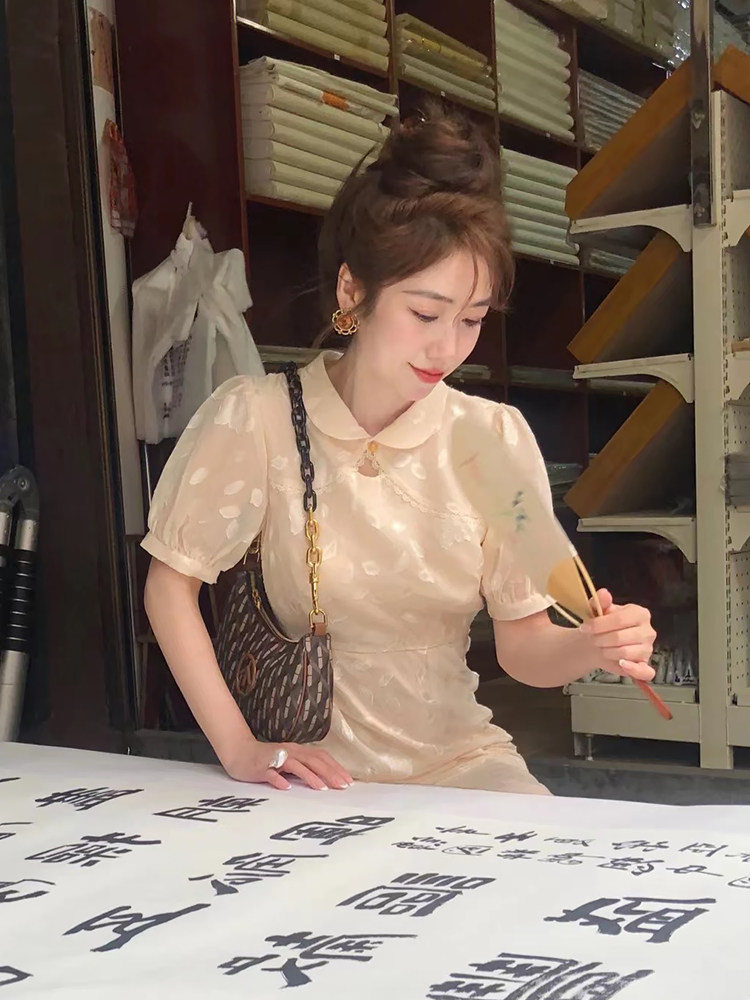 여름 새로운 중국 스타일 국립 스타일 드레스 여성 슬릿 프랑스어 개선 치파오 섹시한 하이 엔드 레트로 틈새 스커트