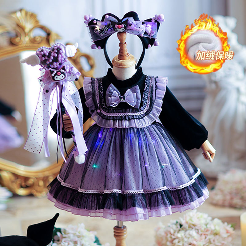 女童库洛米连衣裙秋冬装洛丽塔加绒公主裙子生日万圣节儿童服装