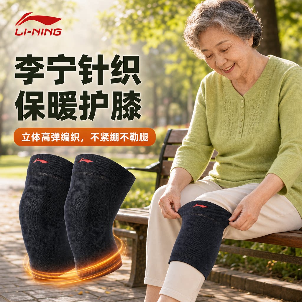 李宁护膝中老年人专用女士秋冬老寒腿防寒膝盖关节保护套保暖运动