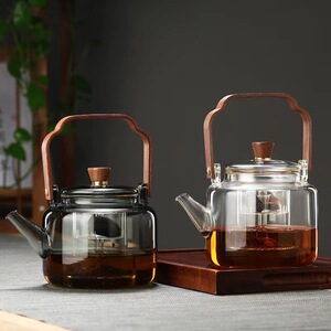 围炉煮茶壶透黑提梁壶玻璃电陶炉煮茶器炭火炉烧水蒸煮一体泡茶壶