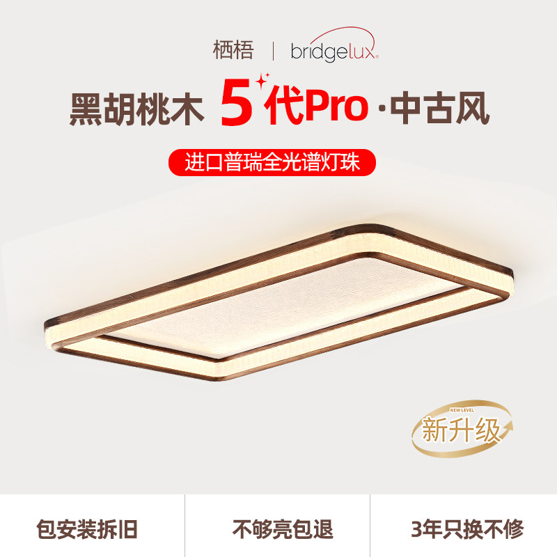 2026新款中古风黑胡桃轻奢吸顶灯图片