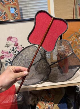 老红木缂丝团扇15/38cm