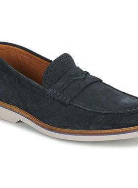 代购clarks男士乐福鞋透气吸汗软底轻便圆头平跟系带深蓝色休闲