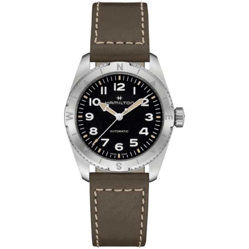 代购HAMILTON女士腕表计时夜光指南针动力储备皮带钢壳防水蓝宝