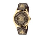 代购 Gucci古驰女士腕表防水计时调节机芯金色帆布蜜蜂PVD商务