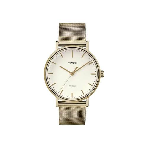 代购Timex天美时女士腕表夜光防水计时指针金属钢带金色网状