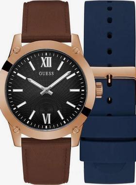 代购GUESS男士腕表计时日期夜光防水皮带金属棕色蓝色商务休闲
