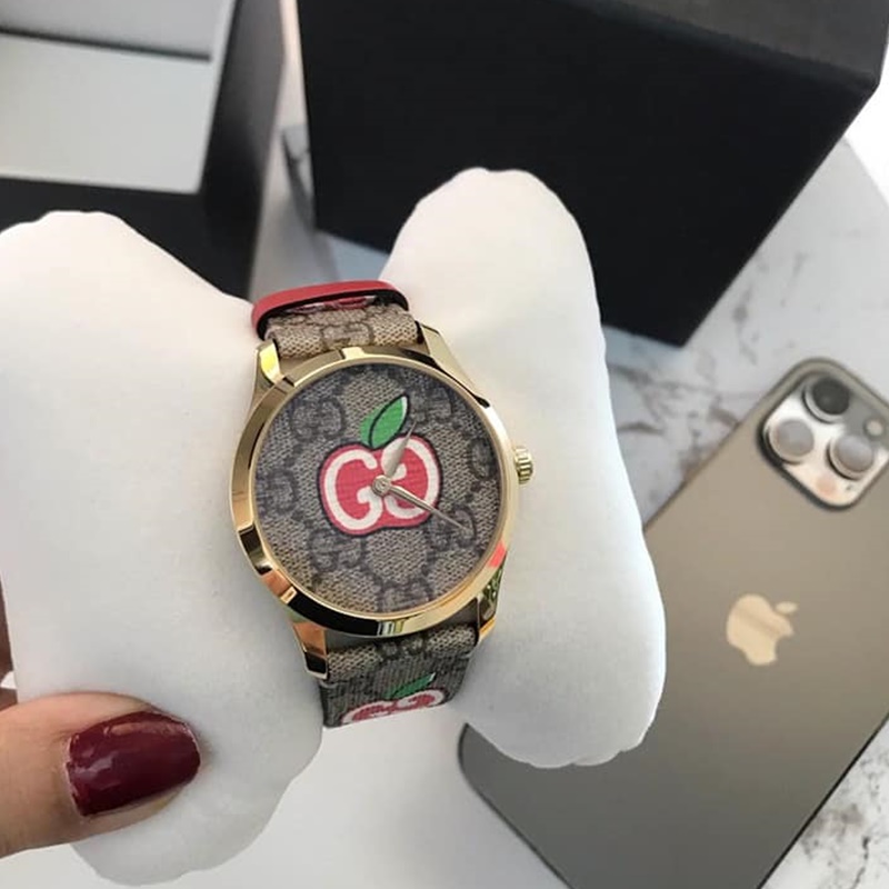 GUCCI古驰G-Timeless系列苹果印花金色男女同款石英手表YA1264158