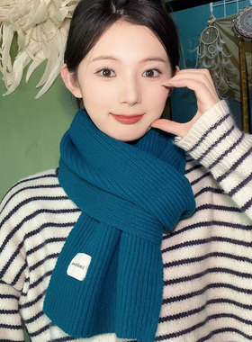 韩系伦敦蓝色围巾女冬季2025新款高级感情侣针织百搭学生保暖围脖