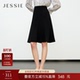 JESSIE气质黑色显瘦半身裙女秋季 小个子佰搭通勤A字裙子 新款