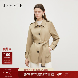 英伦风卡其色风衣女系带通勤外套 JESSIE2026年秋新款 琥珀风衣