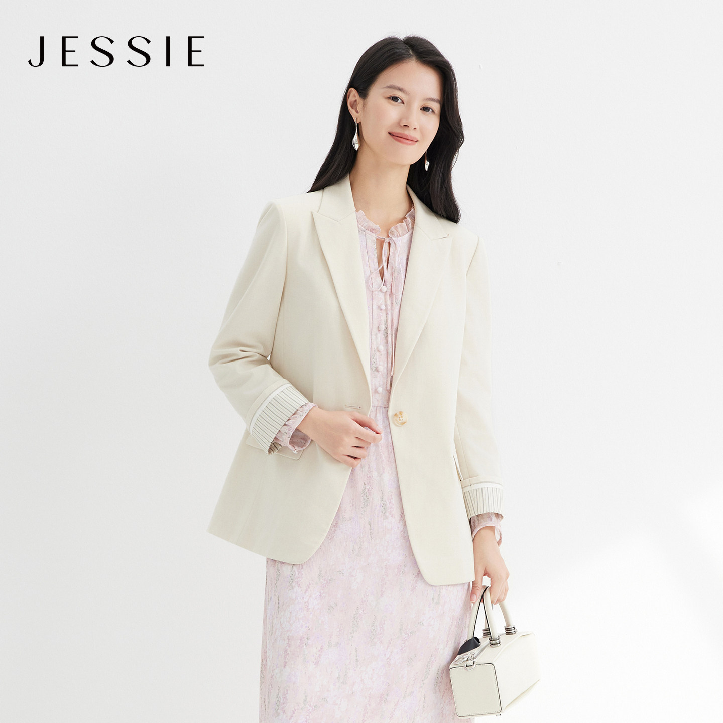 JESSIE气质OL风长袖西装女莱赛尔羊毛收腰职场通勤外套2026春新款