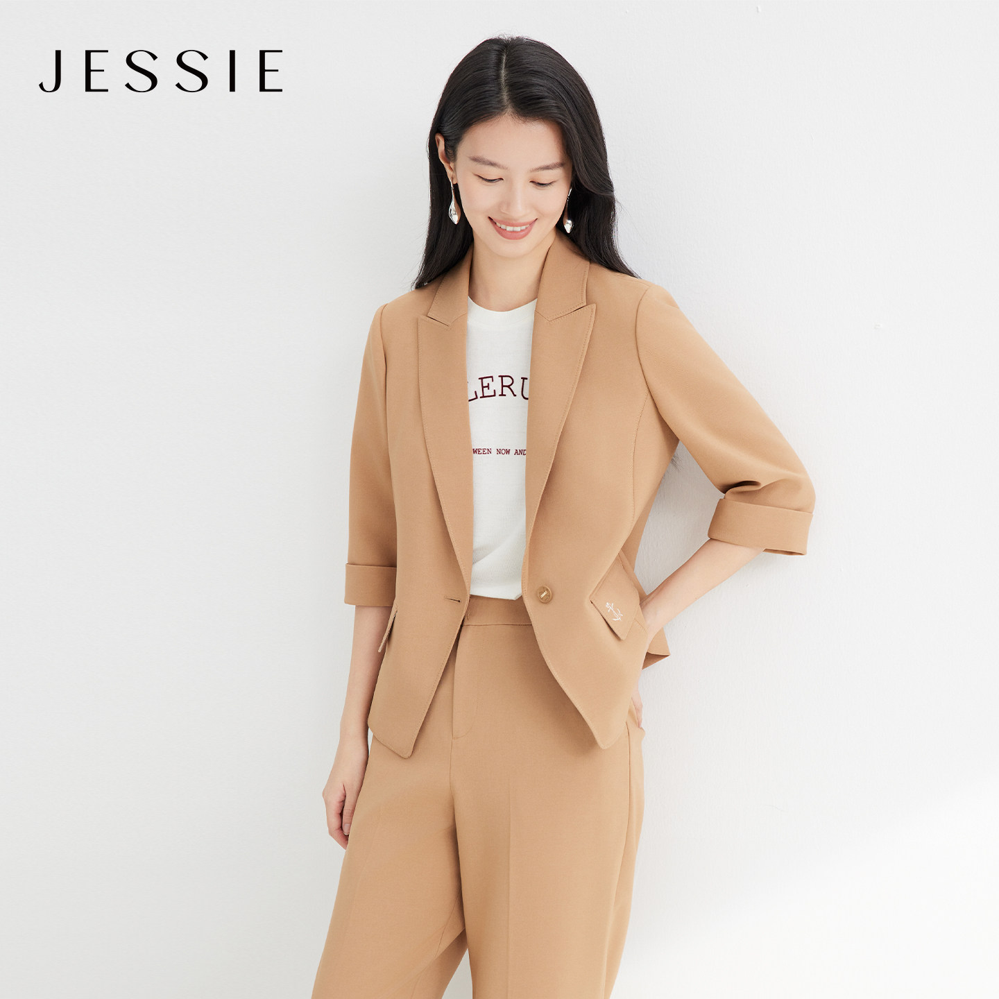 JESSIE气质OL风西装外套女七分袖一粒扣收腰显瘦职场通勤春季新款