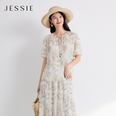 JESSIE气质优雅印花灯笼袖上衣女