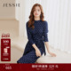 JESSIE时尚 浪漫波尔卡 波点提花系带收腰中长连衣裙打底女春秋