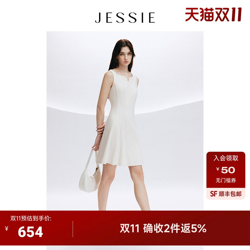 【商场同款】JESSIE秋季气质赫本风抗皱无袖方领连衣裙