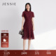 新款 JESSIE新中式 印花裙春夏季 收腰连衣裙女雅致立领修身 国风短袖