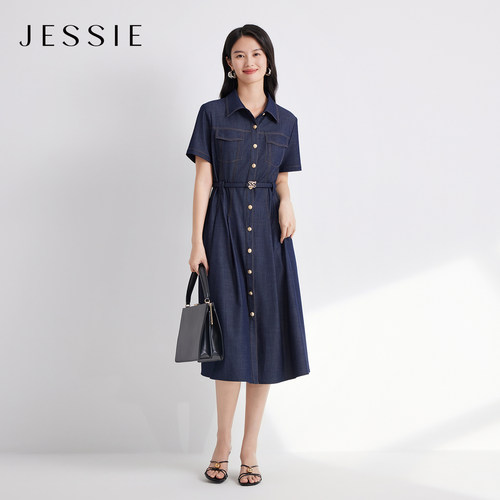 JESSIE复古通勤牛仔衬衫连衣裙女