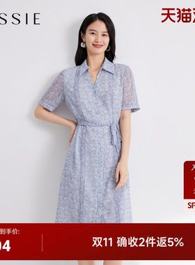 JESSIE气质腰果花衬衫式连衣裙女