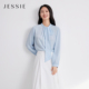 式 新款 雪纺衫 蓝色上衣26春季 女压褶圆领长袖 JESSIE气质飘带领衬衫