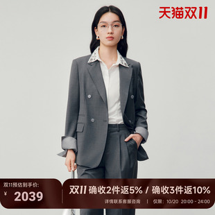 JESSIE简约休闲灰色西装外套女士2026秋季新款长袖西服正装高智感