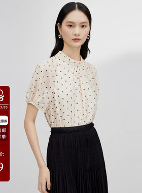 100%桑蚕丝波点衬衫女26夏季新款