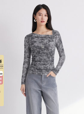 E2026秋新款一字领长袖上衣女