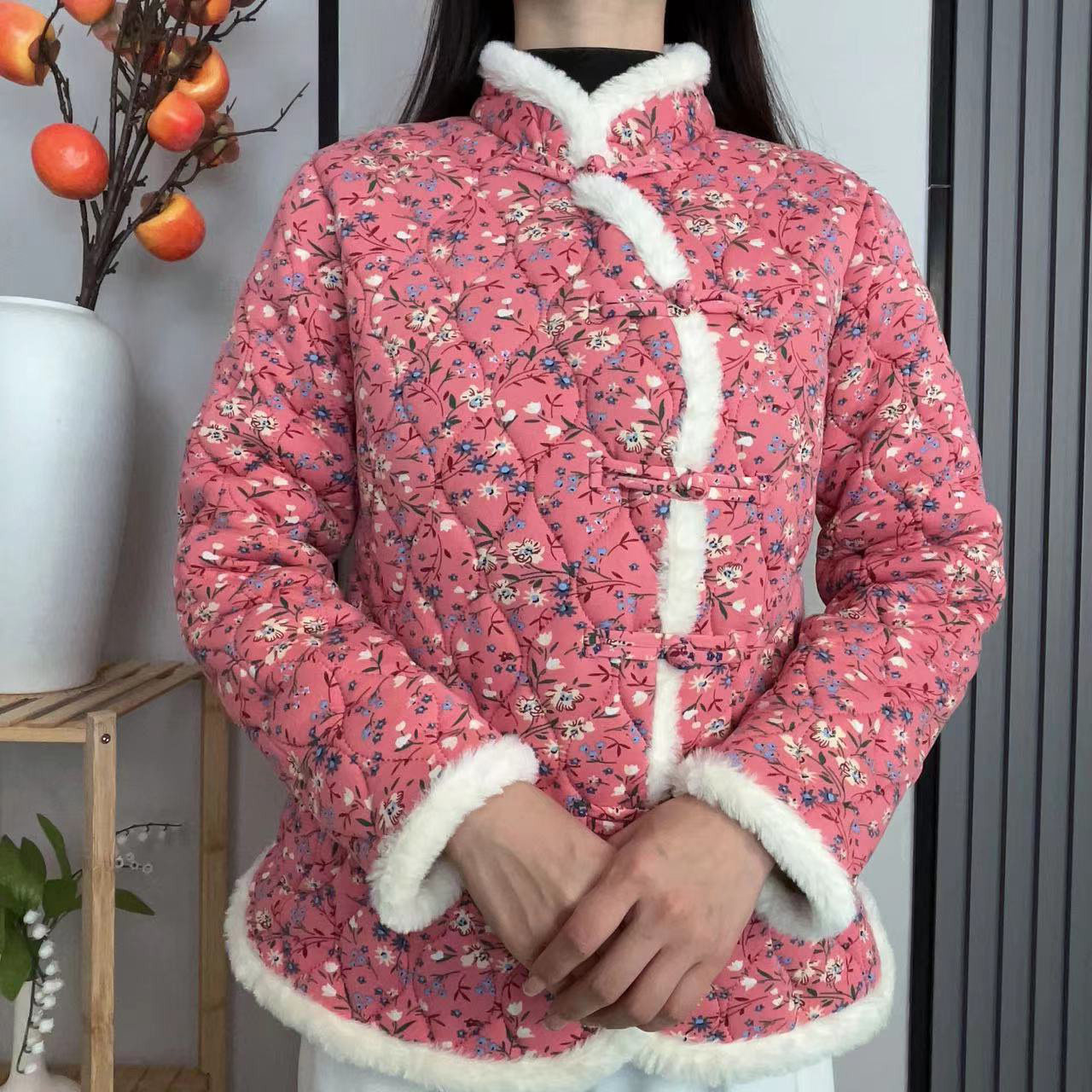 网红盘扣中国风小花袄东北大花袄棉服冬季碎花棉衣民族风棉袄