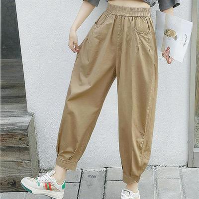 春季新款棉哈伦裤女宽松百搭休闲色抖抖裤显瘦高腰灯笼裤简单穿搭