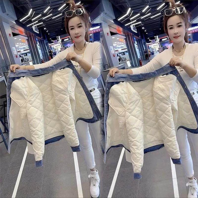 欧洲站网红爆款2026冬季新款时尚棉服韩版牛仔拼接假两件加厚外套