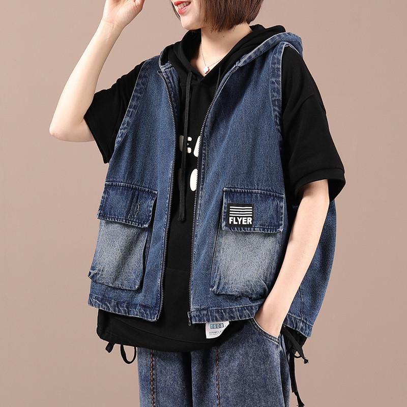 连帽牛仔马甲女2025年春秋新款韩版休闲宽松百搭无袖坎肩马夹外套