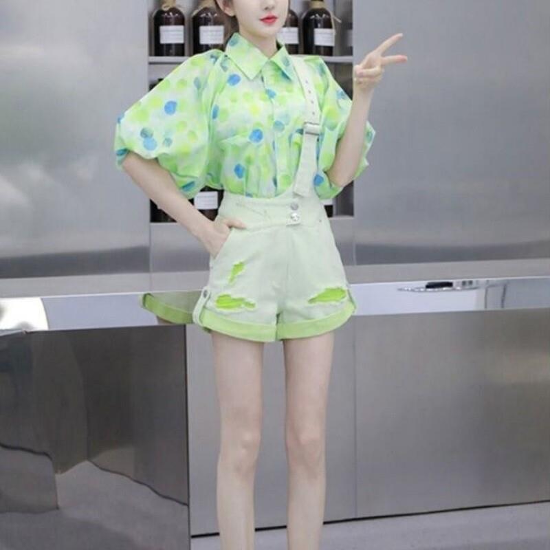 早春韩系薄荷曼波风衬衣高级感网红炸街活泼减龄小香风绿色衬衫夏