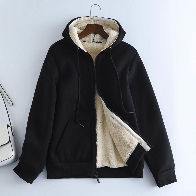加绒加厚羊羔绒连帽外套秋冬宽松休闲保暖运动服开衫连帽卫衣女12