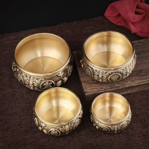 八福聚宝盆铜雕工艺品家居摆件黄铜摆件双鱼聚宝盆