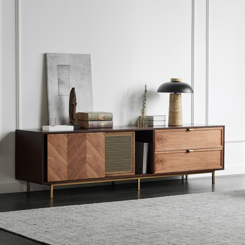 思纳博北欧复古铜网电视柜茶几组合客厅简约家用轻奢实木电视机柜