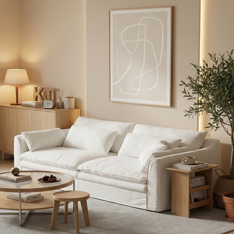 思纳博怀抱沙发日式民宿直排三人位小户型客厅棉麻布艺休闲沙发