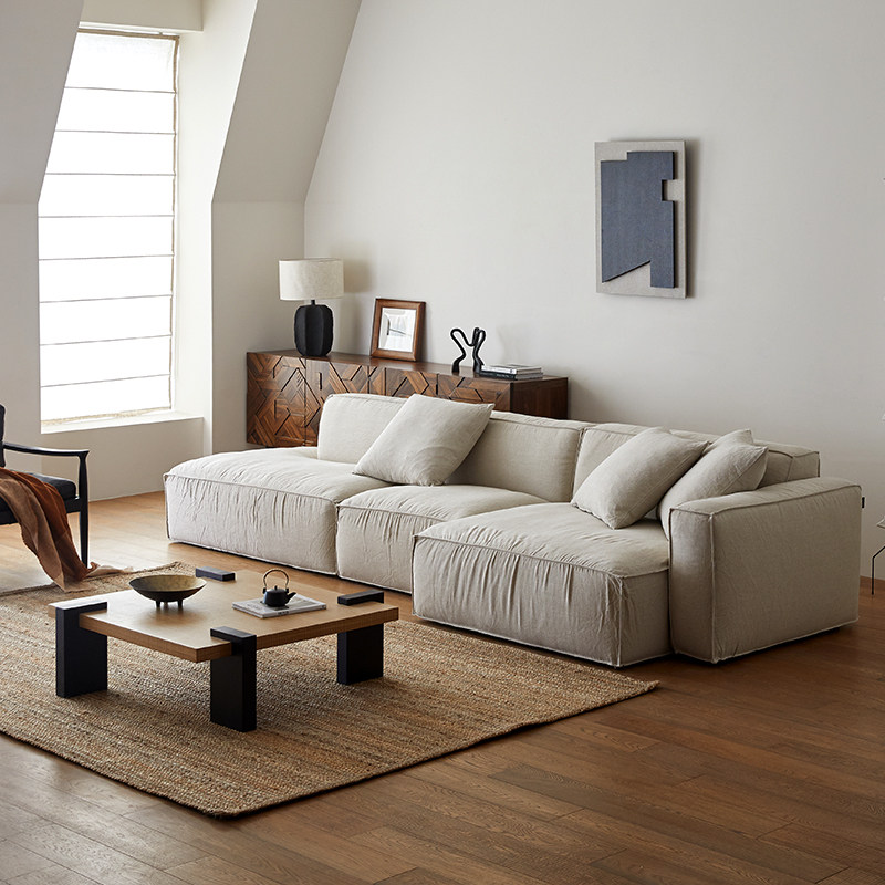 思纳博浮岛沙发侘寂风羽绒棉麻沙发全拆洗棕色布艺客厅转角沙发