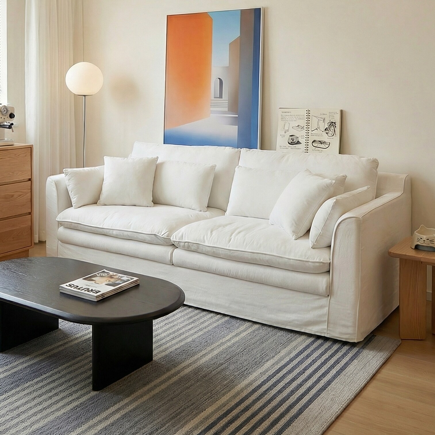 思纳博怀抱沙发棉麻布艺沙发2026新款皮艺床可拆洗高回弹白色沙发