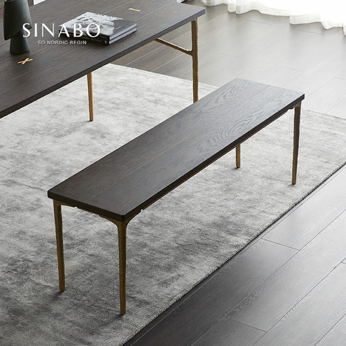 北欧工业复古实木长凳床尾