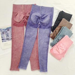 水洗高腰蜜桃臀健身裤 女欧美紧身磨砂速干提臀跑步运动无缝瑜伽裤