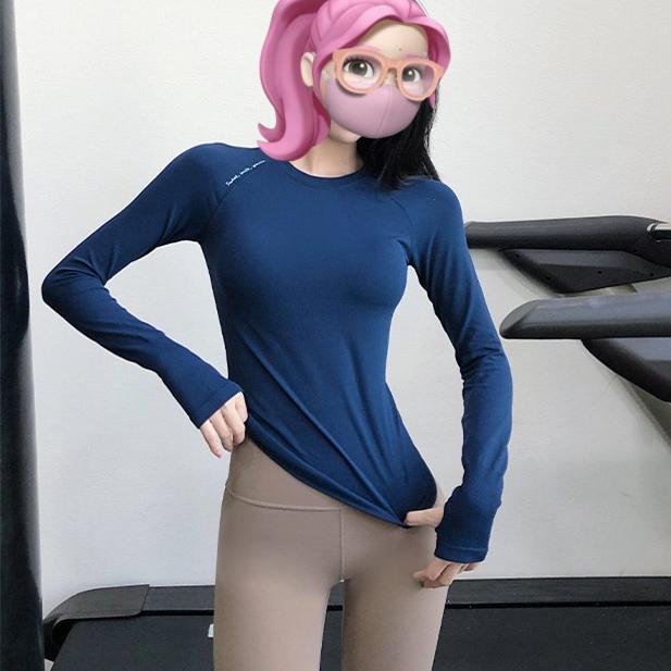 长袖速干字母圆领紧身瑜伽服女