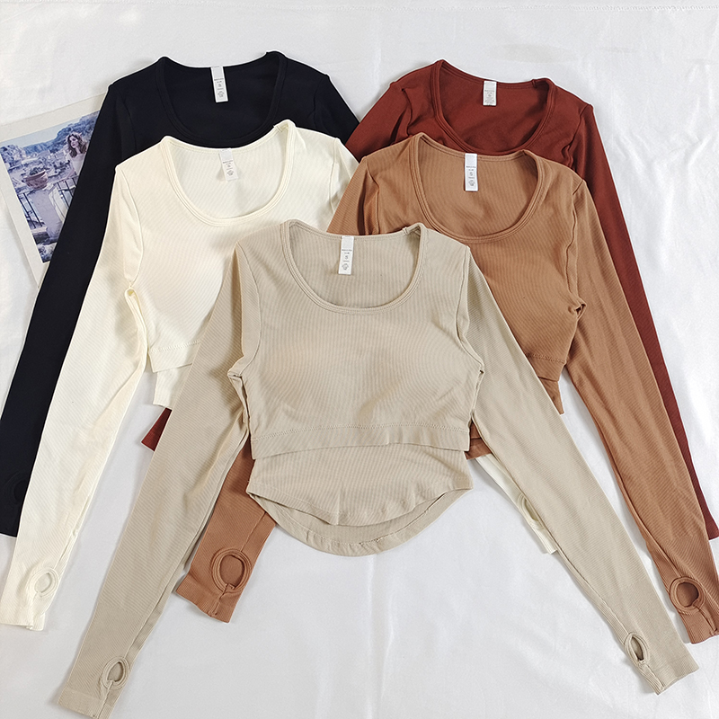 长袖速干女修身一体杯瑜伽服健身