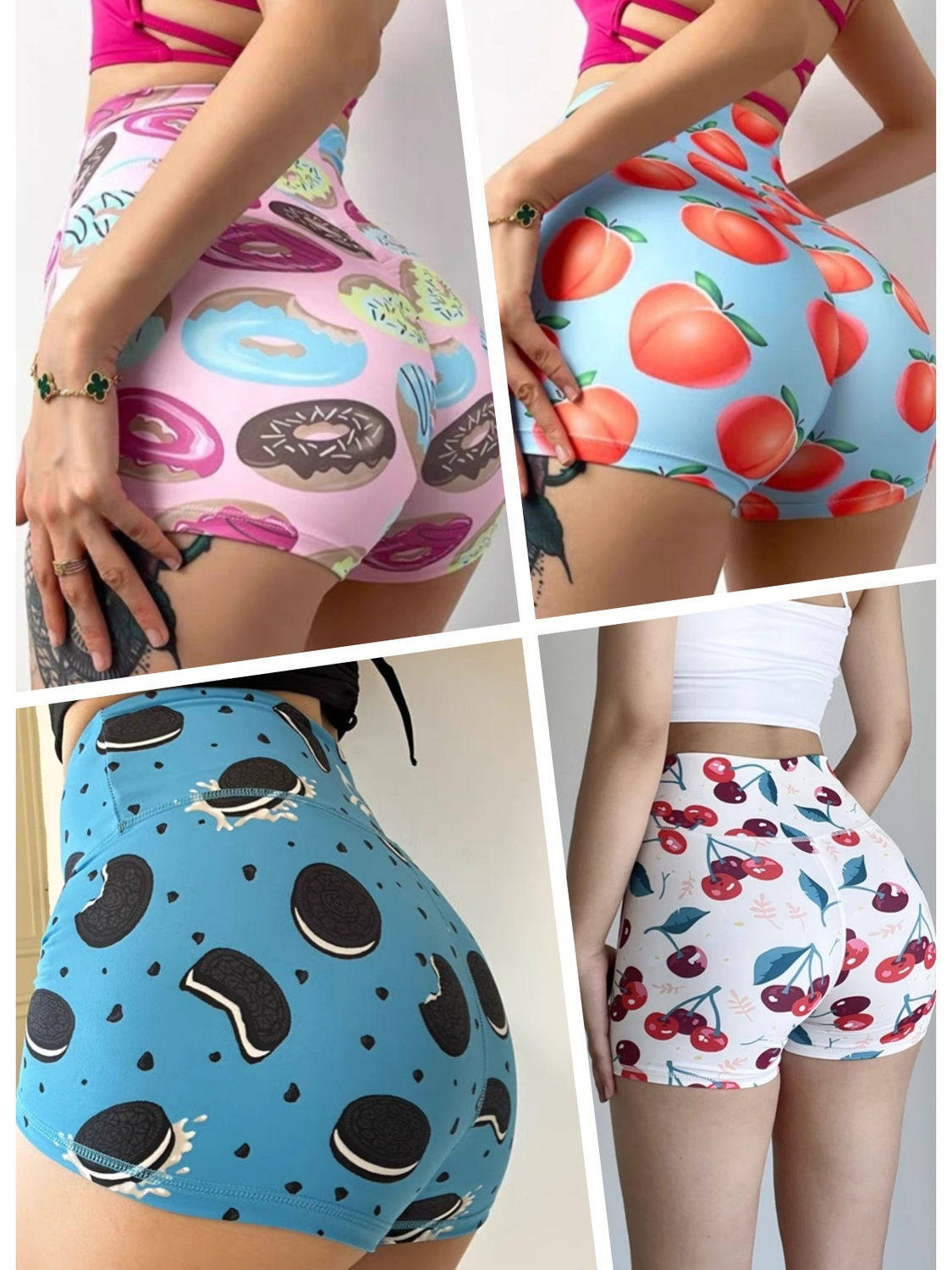 亮色瑜伽裤水果印花蜜桃臀健身短裤女高腰裸感速干运动裤多巴胺色,运动服/休闲服装,健身裤,淘宝优惠券,粉丝福利购,淘宝优惠卷