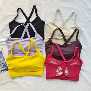 健身文胸固定杯性感交叉美背运动内衣吊带聚拢防震普拉提瑜伽bra