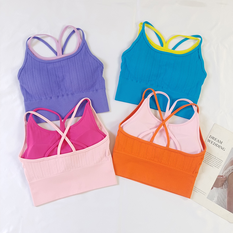 高强度防震假两件瑜伽背心一体式运动内衣撞色女速干跑步健身文胸