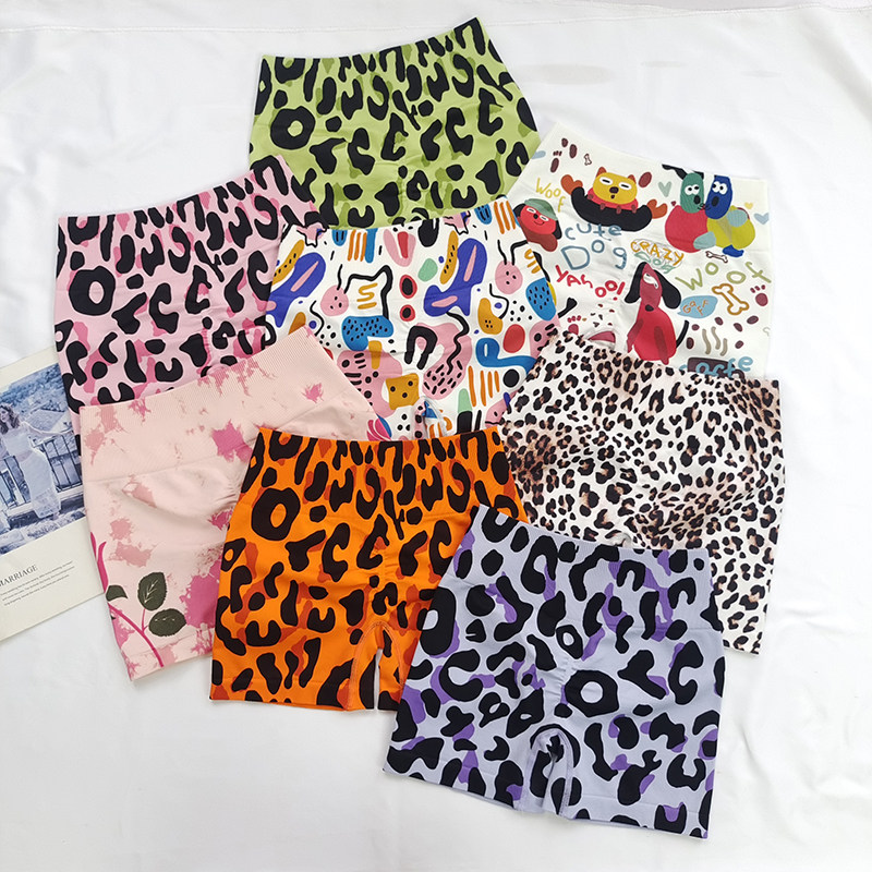 紫色豹纹印花瑜伽短裤蜜桃臀无缝三分健身裤紧身骑行高腰提臀外穿