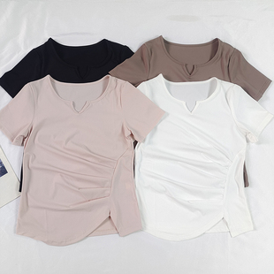 瑜伽服V领上衣女春夏薄款 跑步运动T恤显瘦 速干普拉提训练健身短袖